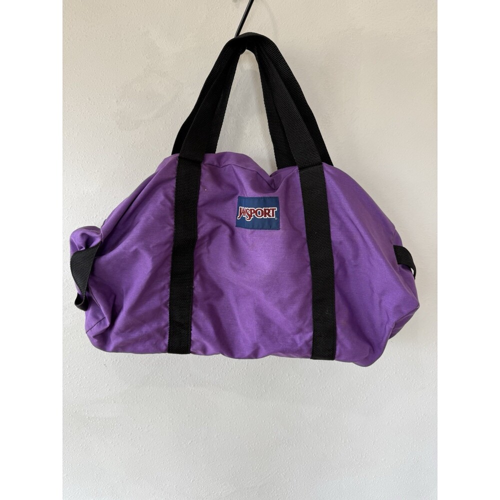 JANSPORT Vintage Purple Zip Up Camp Duffle Travel Gear Bag Arm Large Vtg